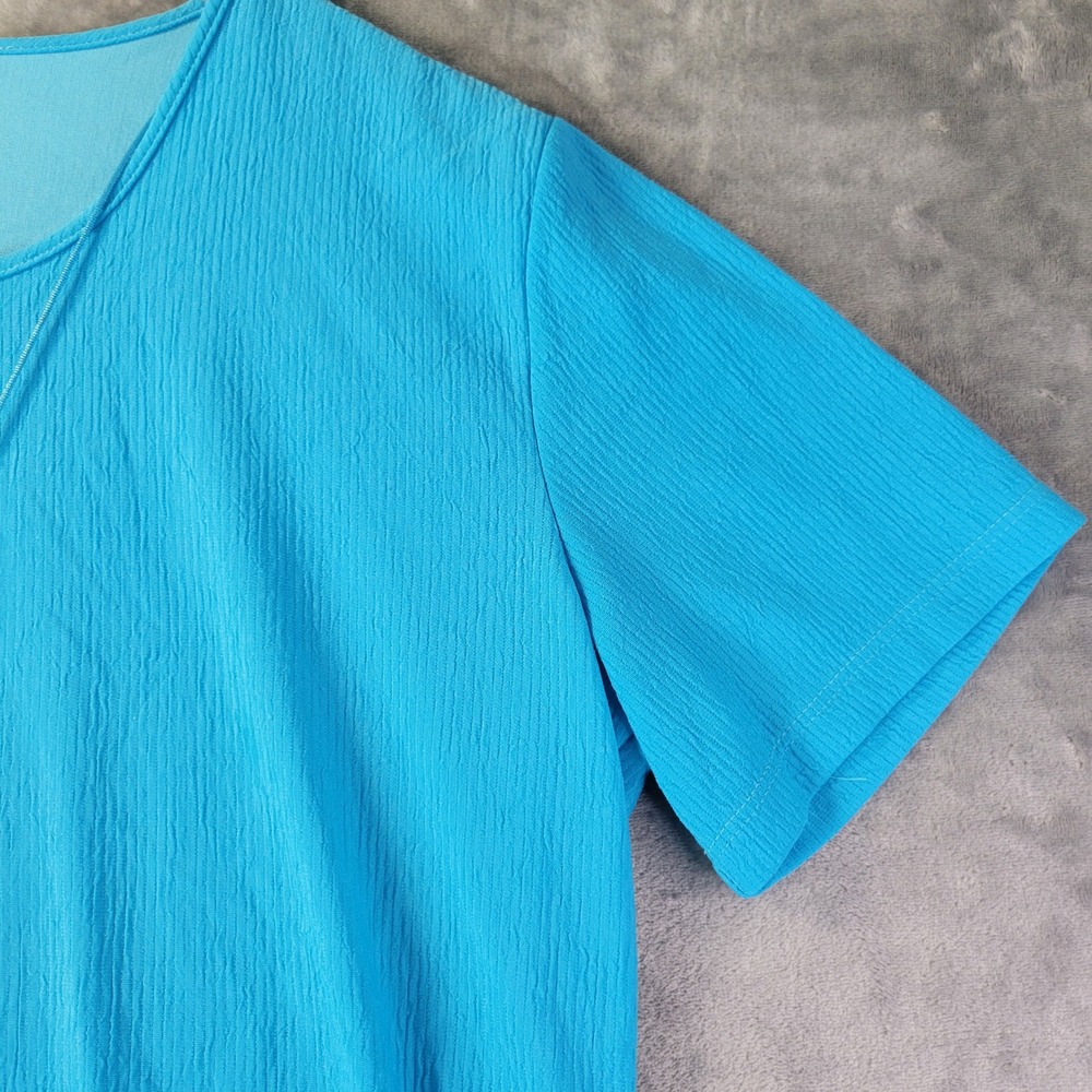 Superline Blue Fringe Hem Tunic‎ Top One Size Necklace Boho Crinkle Stretch USA - Picture 4 of 9